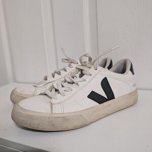 Veja Campo Womens Shoes White Black Leather US Size 8.5 Sneakers Casual Retro